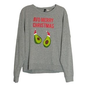 🌺 Divided H&M Mens Christmas Graphic Tee Long Sleeve NWOT Heather Gray Size M